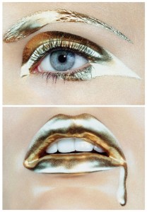 gold eyes and lips makeup