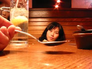 Korean face in a spoon